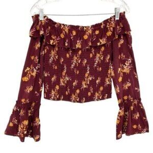 Altar’d State Off Shoulder Crop Floral Top Bell Sleeve Cottage Core